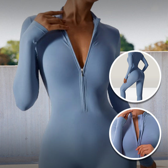 tenue-yoga-confortable-combinaison-femme-bleue