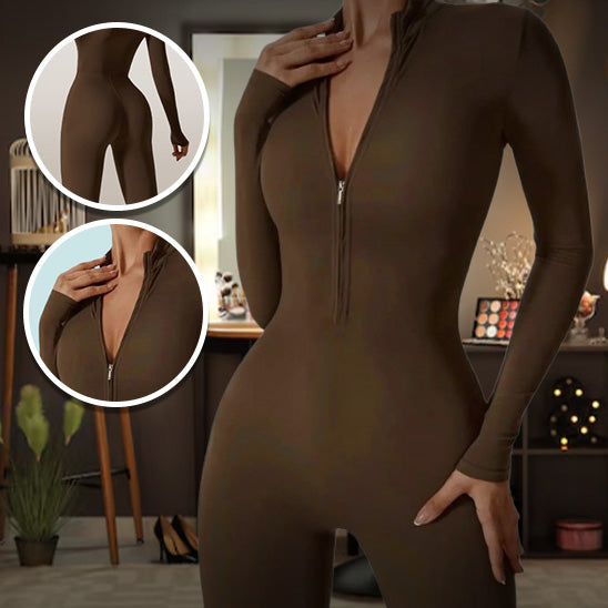 tenue-yoga-confortable-combinaison-femme-brune