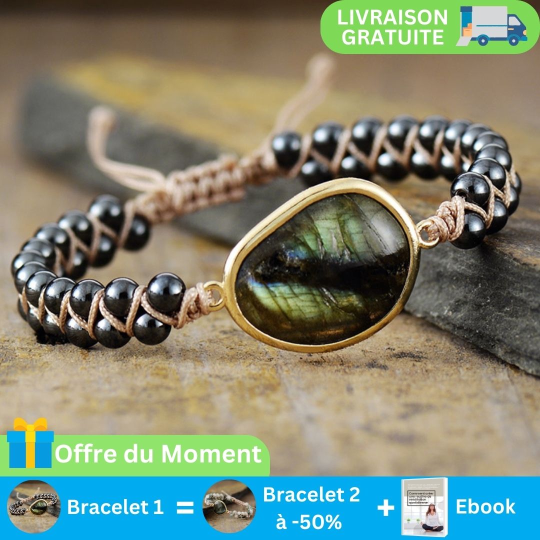 Bracelet Pierre Naturelle Labradorite Hematite Offre Marketing